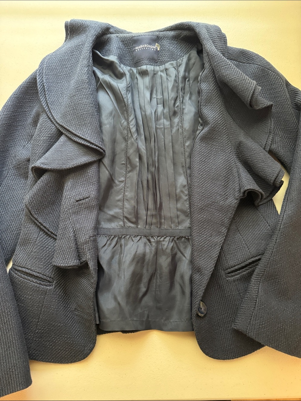 Magaschoni Navy Ruffle-Front Blazer - Picture 4 of 14